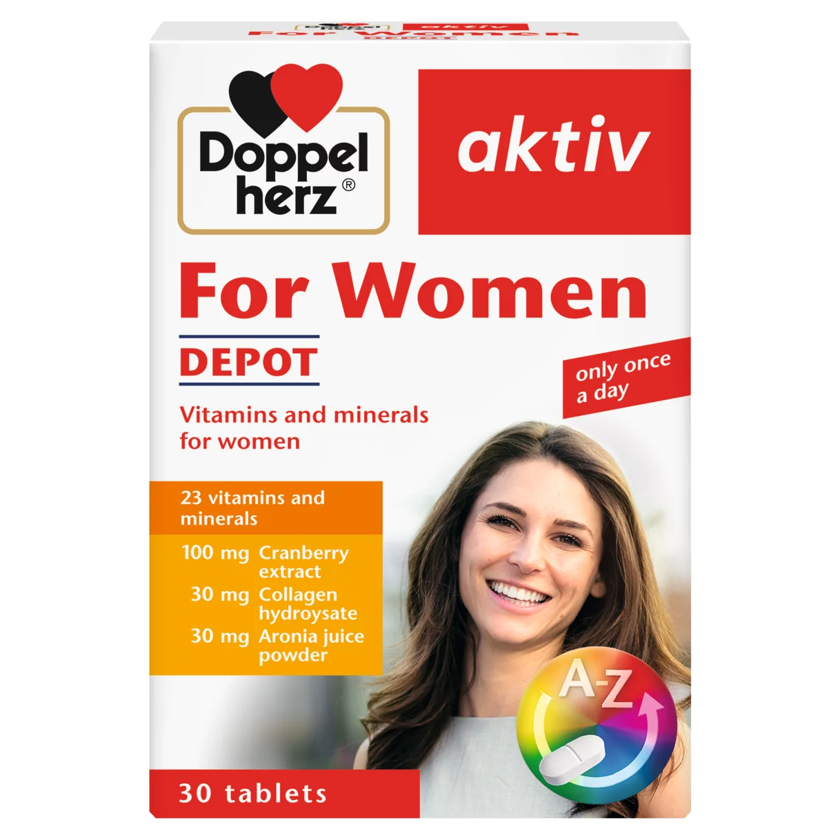 Illustration of the product packaging Doppelherz aktiv For Women DEPOT front view
